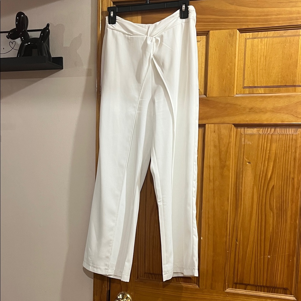 Women’s Petite White Casual Tie-Waist Pants